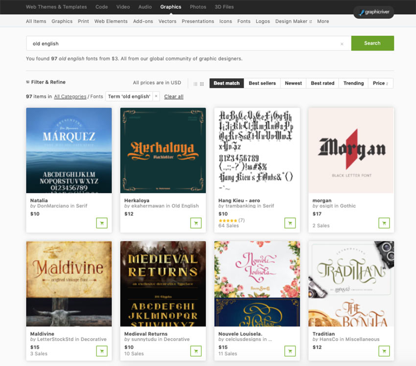 Visit our Envato Market to buy single old english style fonts